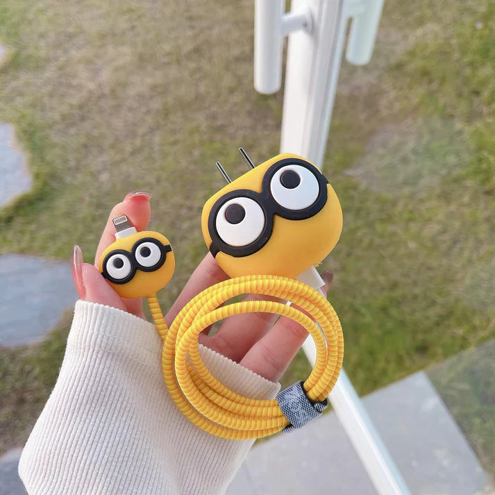 Iphone Charger Case Cover - Minions - 4 Piece Set (With Wire Protector)